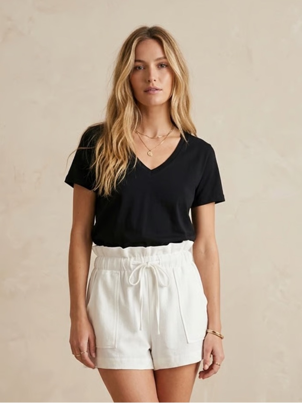 LE LIS White High-Waist Paperbag Shorts Sz S